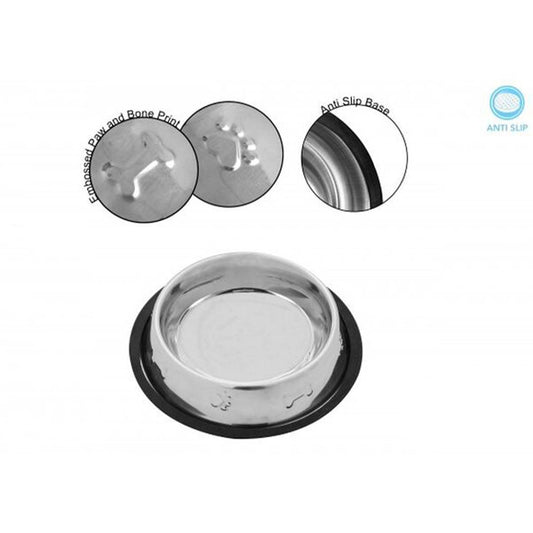 Embossed Anti Skid Pet Bowl - Silver 15cm