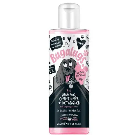 Bugalugs 3 in 1 Raspberry and Lemon Dog Detangling Shampoo 250ml