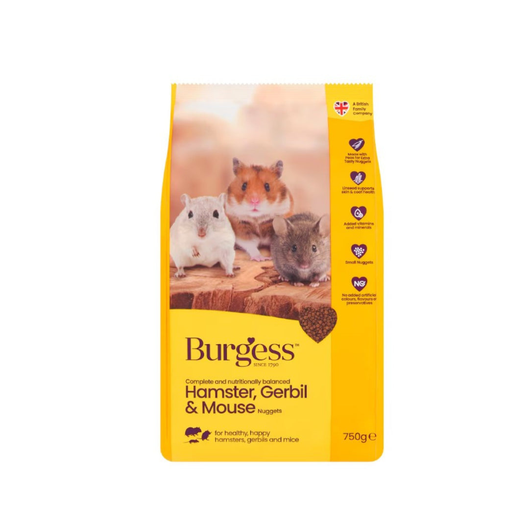 BURGESS HAMSTER GERBIL+MOUSE FOOD 750G